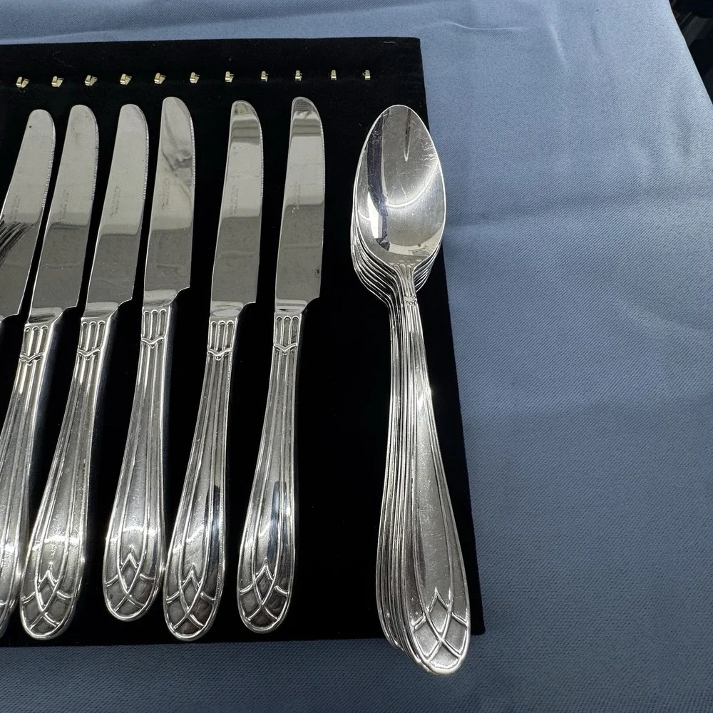 The Main Course Flatware Japan Geometric Art Deco Acclaim Stainless  35 Pieces